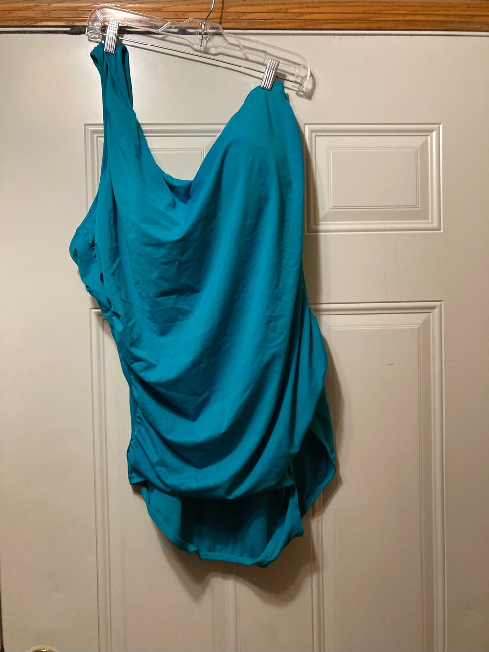 Turquoise One-Shoulder Draped Swim One-Piece 3X‎